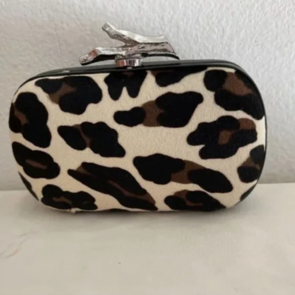Diane von Furstenberg leopard haircalf clutch New